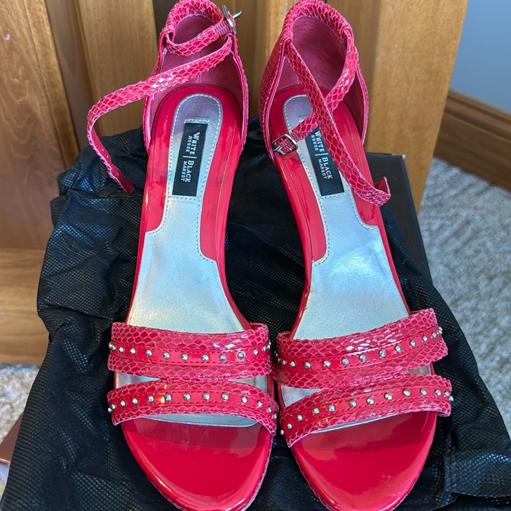 WHBM Red ankle strap low heel shoes. Size 8.5. Excellent condition.